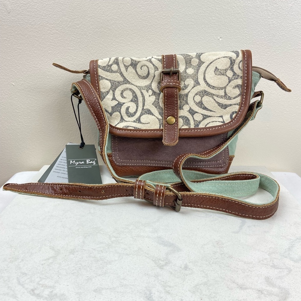 Myra Bag Brown, Cream & Mint Green Patterned Crossbody Bag - Picture 9 of 9